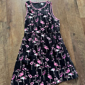 Women's Crown & Ivy Petite Black Pink Flamingo Sleeveless Dress 6P